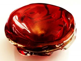 Vtg Murano Barovier Toso Freeform Geode Bowl Sculpture Red Glass Aventurine Gold