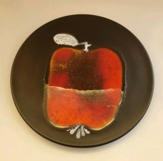 Vtg.  Rabiusla Herrliberg Swiss Studio Art Pottery Matte Black 8 " Plate Apple 2
