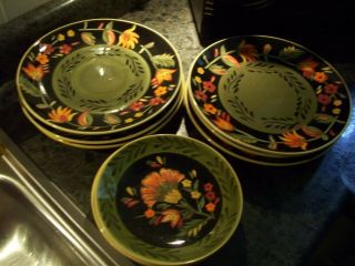 Set Of 6 222 Fifth Arabian Flower 11 " Dinner Plates And 3 Salad Plates 8 ".