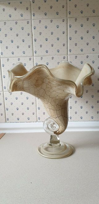 Extra Large Cased Art Glass Cornucopia Vase Murano ? Stunning Shell Trumpet
