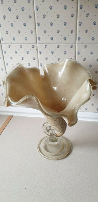 Extra Large Cased Art Glass Cornucopia Vase Murano ? Stunning Shell Trumpet 2