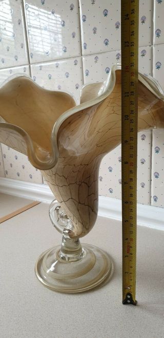 Extra Large Cased Art Glass Cornucopia Vase Murano ? Stunning Shell Trumpet 3