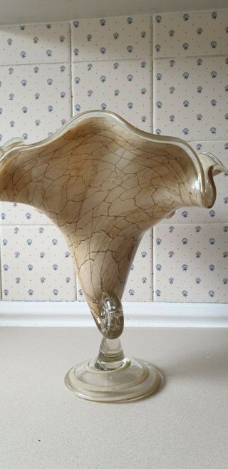 Extra Large Cased Art Glass Cornucopia Vase Murano ? Stunning Shell Trumpet 5