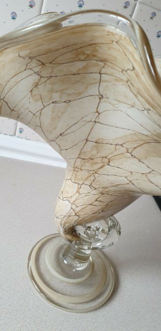 Extra Large Cased Art Glass Cornucopia Vase Murano ? Stunning Shell Trumpet 6
