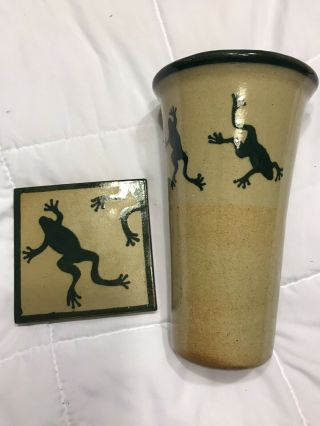 Monroe Salt Stoneware Tile/vase With Leaping Frog Motif