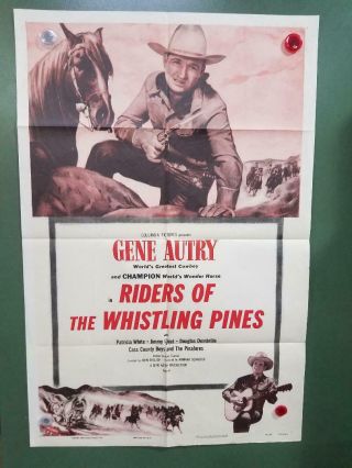R1954 Riders Of The Whistling Pines One Sheet Poster 27 " X41 " Gene Autry Western