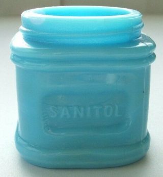 Rare Powder Blue Milk Glass Sanitol Face Cream Fancy Antique Jar