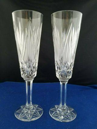 Tyrone Irish Frost Cut Crystal Set Of 2 Flute Champaign Glass Goblets 8 1/4 " H
