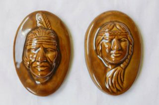 Van Briggle Native American Indian Head Maiden & Chief Wall Plaque Pottery