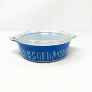Vintage Pyrex Blue Striped Barcode 471 Casserole Dish & Lid Rare