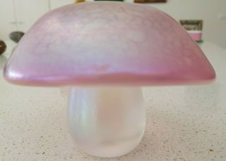 Vintage Glass Mushroom Paperweight Kosta Boda Sweden Pink & White Color
