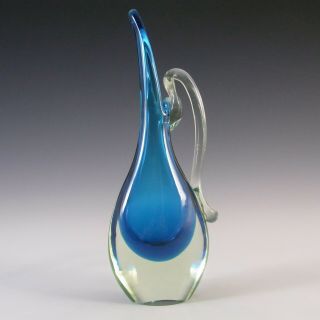 Murano Blue & Uranium Green Sommerso Glass Jug/vase