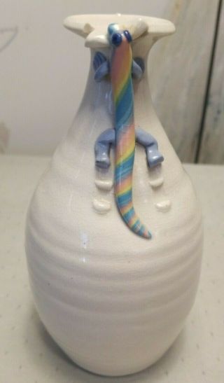 Vintage Handcrafted Art Pottery Ceramic Bud Vase Lizard Eating Vase