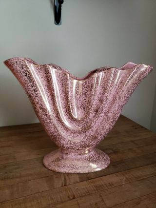 Mid Century Nor - So (camark) 22 Kt Gold Fan Vase.  Pink With Gold Accents