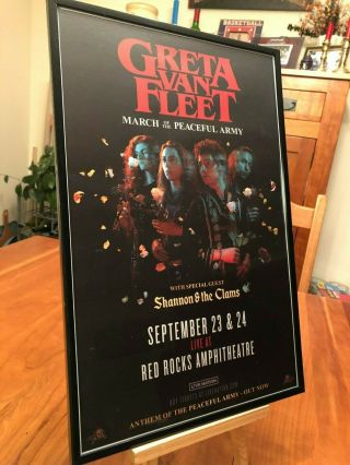 Big 11x17 Framed Greta Van Fleet " Live At Red Rocks 2019 Tour " Cd Concert Poster