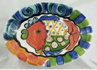 Vintage Vicki Carroll Splish Splash Pottery Plate 12 " Oval Fish Platter