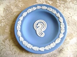 Rare Wedgwood White On Blue Jasperware Pin Dish With Seahorse Design