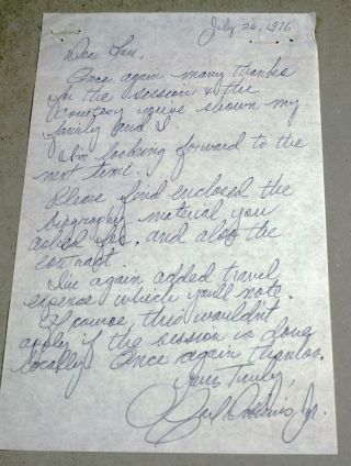 Signed Music Hand Written Letter - Carl Dobkins Jr - 1970s - Sclx