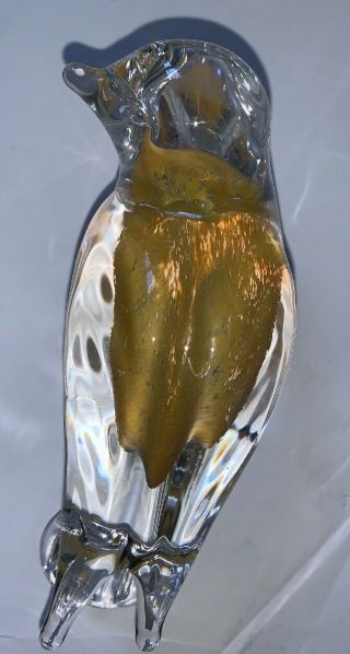 Marcolin Ronneby Sweden Art Glass Bird Dove Paperweight 5 " Yellow Crystal Clear