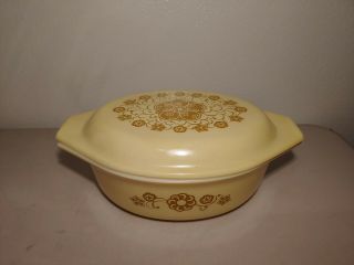 Vintage Pyrex Kim Chee Promotional Oval Casserole Dish With Lid Yellow Cream 043