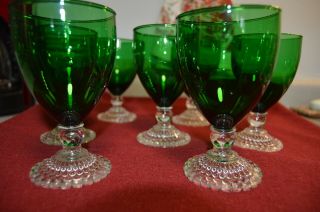 Vintage Green Fostoria Colonial Dame Water Goblets Set Of Seven