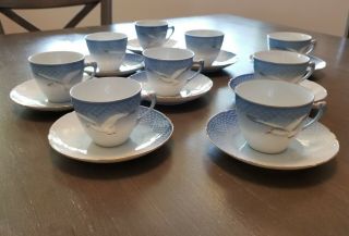 Denmark,  Bing & Grondahl Seagull Pattern Demi - Tasse Cup&saucer.  Blue W/flying Gull