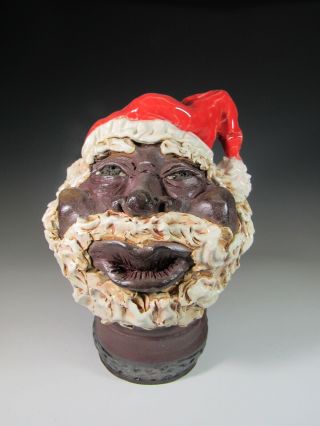 Face Jug Folk Art Santa Ugly Face Jug Red And White Goblin Pottery