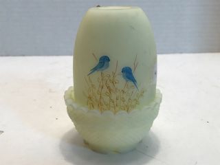 Fenton Yellow Fairy Lamp With Blue Birds Handmade