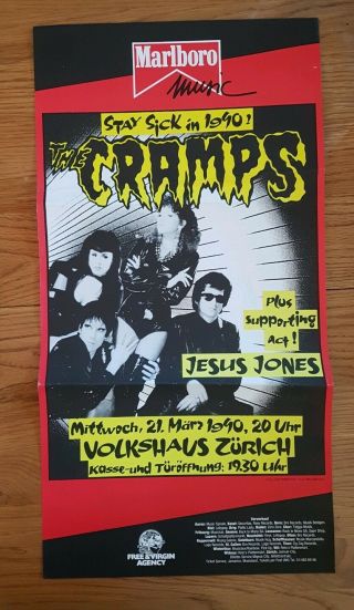 The Cramps,  Jesus Jones Swiss Gig Poster 21.  03.  90.  Stay Sick In 1990