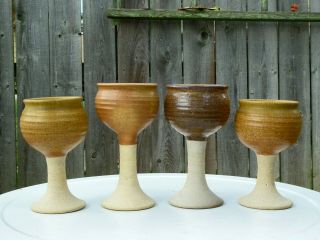 Goblet Studio Pottery Chalice Set Four Ceramic Wine Glass Drinkware Orange Fall