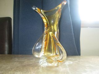 Vintage Signed Chalet Glass Amber Vase Canadian Art Glass