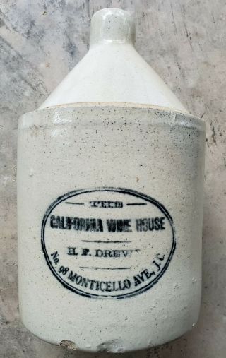 1890s H.  F.  Drews The California Wine House Stoneware Jug