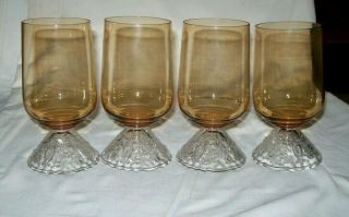 Elegant Cambridge Set Of 4 Amber Rose Point Water Goblets - Exc