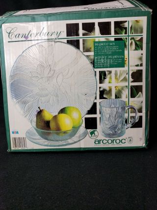 Arcoroc Canterbury 16 Pc Dinner Set Made In Usa Vintage Clear Glass.