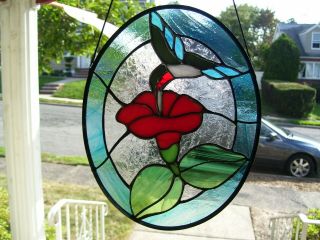 Stained Glass Hummingbird & Flower Sun - Catcher