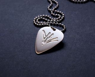 Handmade Etched Sterling Silver Chris Cornell Guitar Pick Necklace - Donation