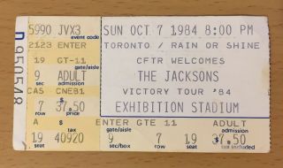 1984 Michael Jackson 5 Victory Tour Toronto Concert Ticket Stub Thriller Beat It