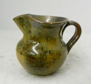 EX RARE Signed M.  L.  Owens Pottery STEEDS NC Frogskin Glaze Pitcher,  CLEAR STAMP 2