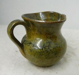 EX RARE Signed M.  L.  Owens Pottery STEEDS NC Frogskin Glaze Pitcher,  CLEAR STAMP 3