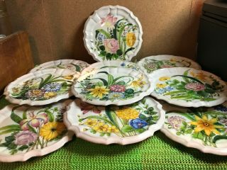 VINTAGE Hand Painted ITALY Plates CANTAGALLI Rooster Mark set 10 MAJOLICA 2