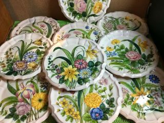 VINTAGE Hand Painted ITALY Plates CANTAGALLI Rooster Mark set 10 MAJOLICA 5