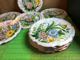 VINTAGE Hand Painted ITALY Plates CANTAGALLI Rooster Mark set 10 MAJOLICA 7