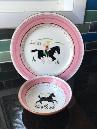 Vintage Stangl Pottery Pony Trail Plate  Bowl (good) Set Rare 1954