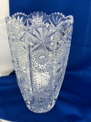 Vintage Lead Crystal Vase,  Clear,  Saw Toothed Edge Vase Bohemian Aprox 12 " Tall