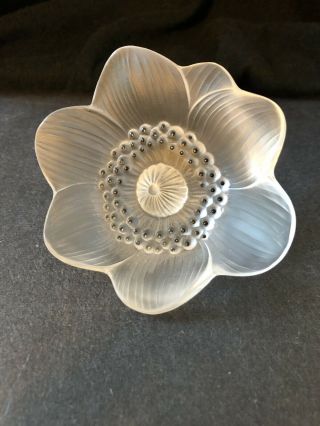 Lalique France French Frosted Crystal Anemone Flower Art Glass Paperweight
