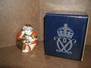 Royal Crown Derby Monkey And Baby Paperweight