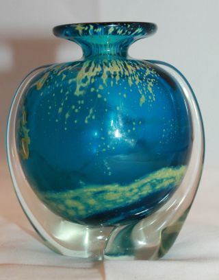 Chipped Signed Artistans Centre Art Glass Flower Bud Vase Valletta - Malta As - Is