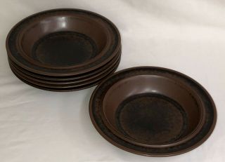 6 Arabia Finland Ruska Brown Black 7 3/4 " X 1 1/2 " Flat Soup Bowls