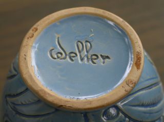 Antique Weller Pottery Pot Vase Paragon Pale Blue Floral Flower Vintage Art Deco 4