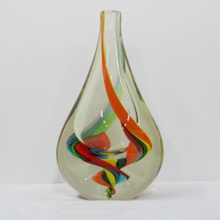 Teardrop Shaped Glass Vase With Colourful Twisting Pattern 564